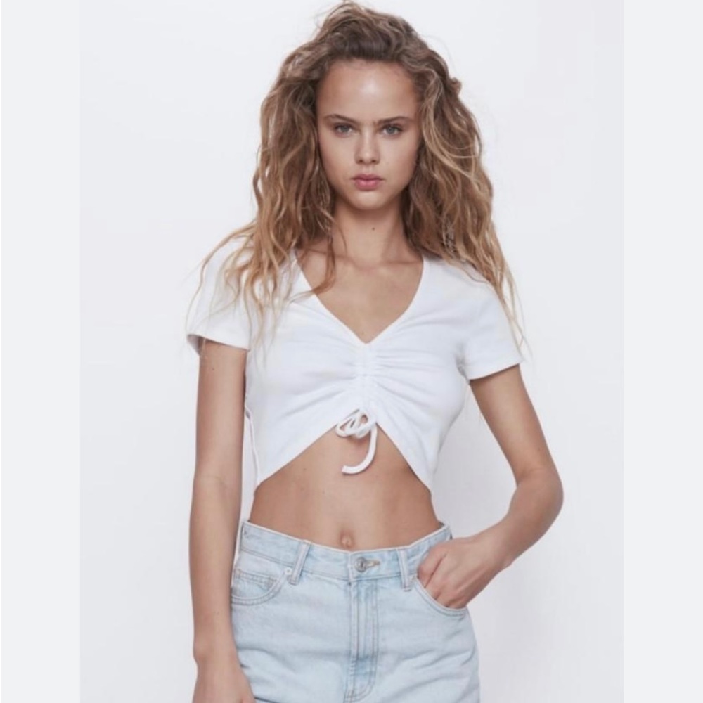 Zara Ruched Ribbed Crop Top